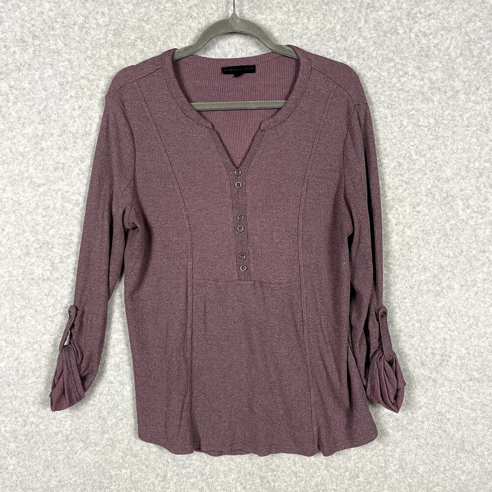 Jane & Delancey Thermal Waffle Knit Henley Tunic Top Size L Purple